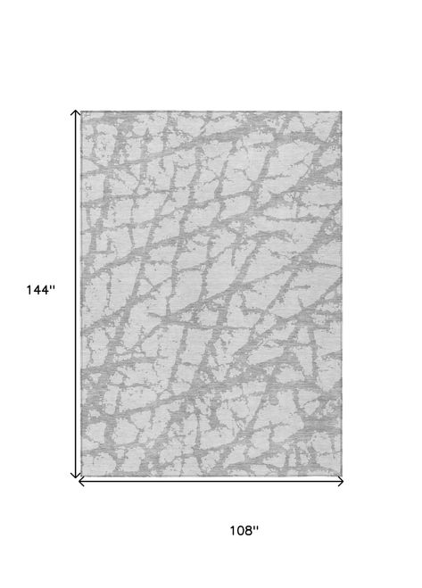 9' X 12' Silver And Gray Abstract Washable Indoor Outdoor Area Rug