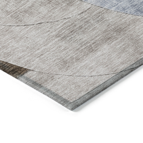 8' Denim Blue Brown And Beige Round Geometric Washable Indoor Outdoor Area Rug