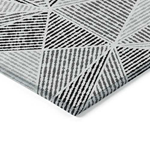 8' X 10' Pewter Charcoal And Gray Geometric Washable Indoor Outdoor Area Rug