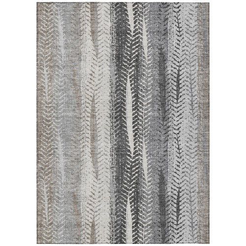 9' X 12' Khaki Ivory And Gray Botanical Leaves Washable Indoor Outdoor Area Rug
