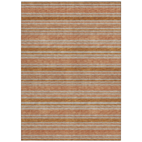 8' X 10' Beige and Orange Striped Washable Non Skid Indoor Outdoor Area Rug