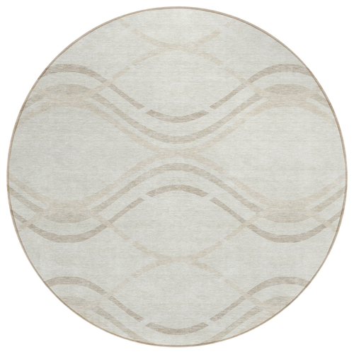 8' Ivory Beige And Taupe Round Abstract Washable Indoor Outdoor Area Rug