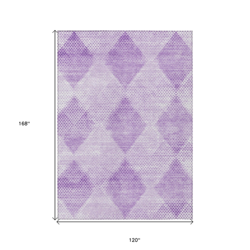 10' X 14' Lavender Geometric Washable Non Skid Indoor Outdoor Area Rug