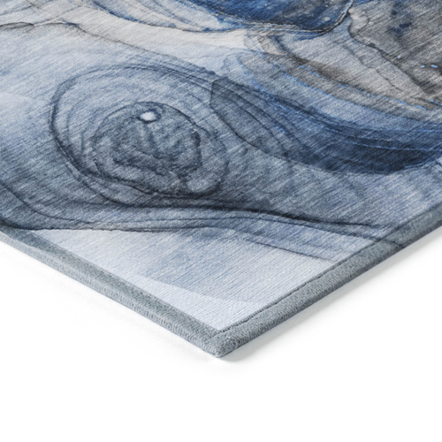 8' Ivory Blue And Gray Round Abstract Washable Indoor Outdoor Area Rug