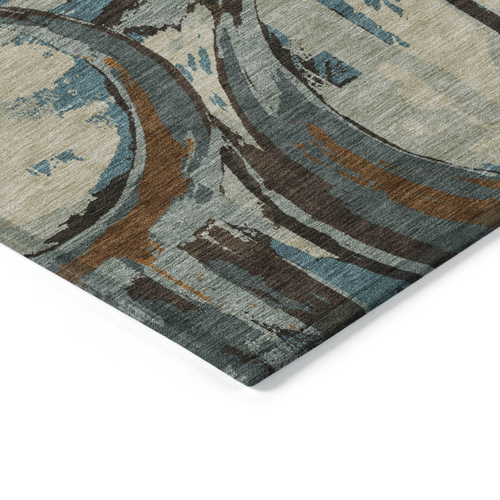 10' X 14' Beige Brown And Copper Geometric Washable Indoor Outdoor Area Rug
