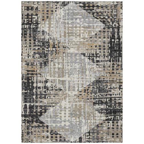 9' X 12' Black And Ivory Geometric Washable Indoor Outdoor Area Rug - Black, Ivory