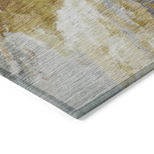 9' X 12' Gold And Gray Abstract Washable Indoor Outdoor Area Rug