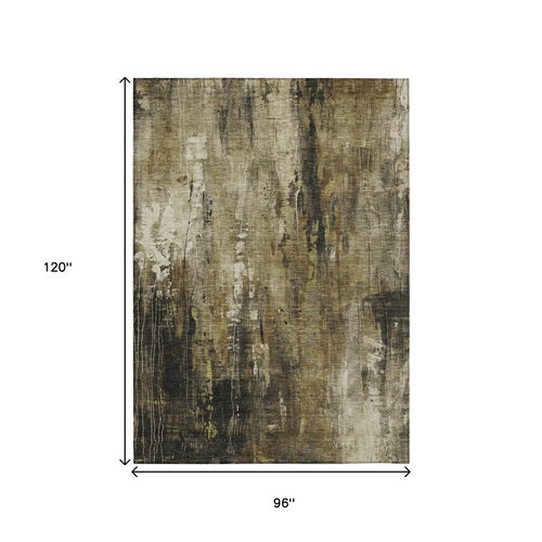 8' X 10' Beige And Taupe Abstract Washable Indoor Outdoor Area Rug