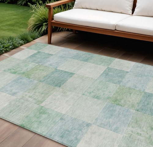10' X 14' Blue Geometric Washable Indoor Outdoor Area Rug