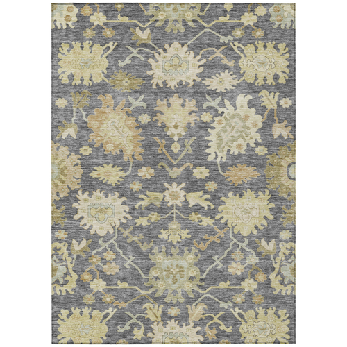 9' X 12' Gray Ivory And Green Floral Washable Indoor Outdoor Area Rug