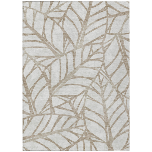 8' X 10' Beige And Brown Floral Washable Indoor Outdoor Area Rug