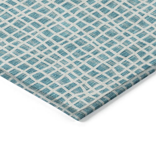 9' X 12' Teal Blue And Ivory Striped Washable Indoor Outdoor Area Rug