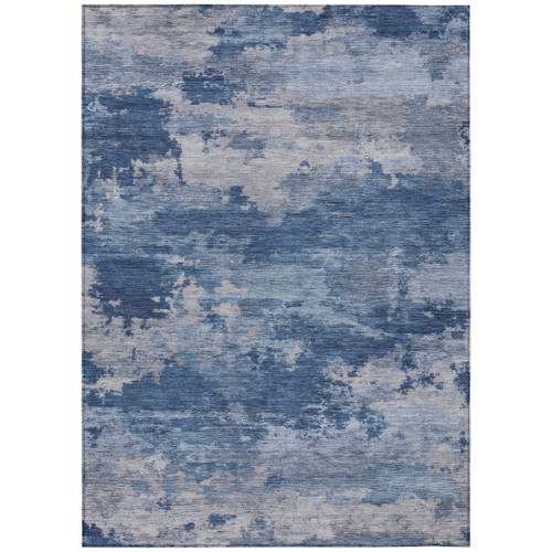 9' X 12' Navy Blue And Ivory Abstract Washable Indoor Outdoor Area Rug - Navy Blue, Ivory