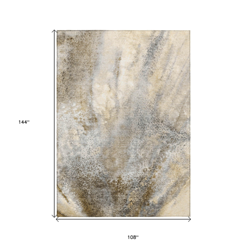 9' X 12' Beige Abstract Washable Non Skid Indoor Outdoor Area Rug