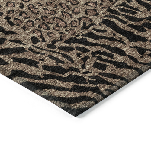 8' Brown Round Animal Print Washable Indoor Outdoor Area Rug