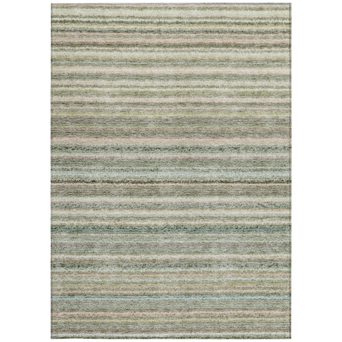 10' X 14' Sage Mint Green And Beige Striped Washable Indoor Outdoor Area Rug