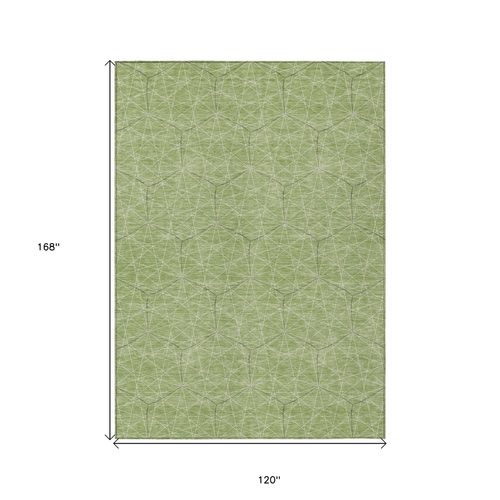 10' X 14' Green Black And Ivory Geometric Washable Indoor Outdoor Area Rug