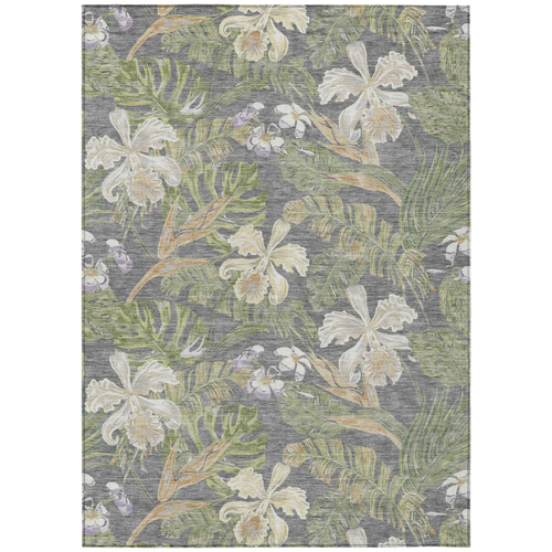8' X 10' Gray Beige And Olive Green Botanical Leaves Washable Indoor Outdoor Area Rug
