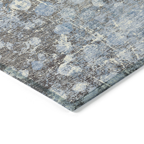 8' Blue And Gray Round Abstract Washable Indoor Outdoor Area Rug - Blue, Gray