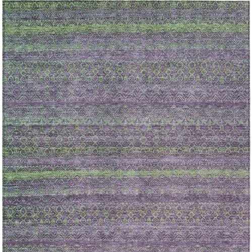 8' X 10' Purple And Lime Green Striped Washable Indoor Outdoor Area Rug