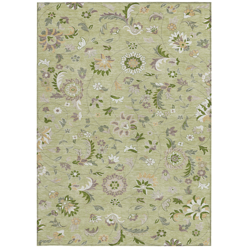 10' X 14' Artichoke Green Gray And Brown Floral Washable Indoor Outdoor Area Rug