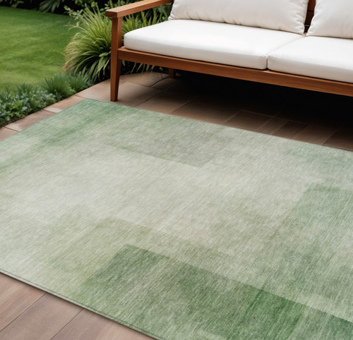10' X 14' Artichoke Green Geometric Washable Indoor Outdoor Area Rug