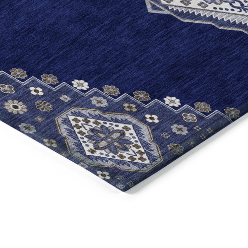 10' X 14' Navy Blue Gray And Brown Oriental Washable Indoor Outdoor Area Rug