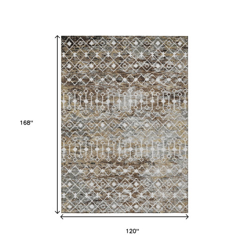 10' X 14' Brown And Beige Argyle Washable Indoor Outdoor Area Rug