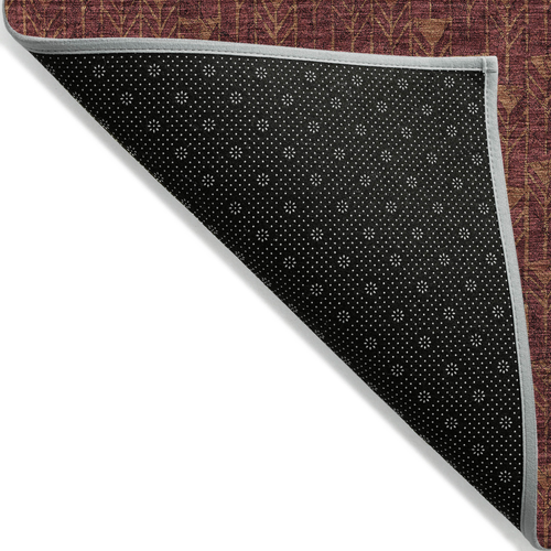9' X 12' Burgundy Geometric Washable Non Skid Indoor Outdoor Area Rug