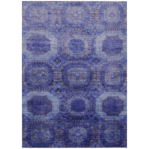 9' X 12' Purple And Beige Medallion Washable Indoor Outdoor Area Rug