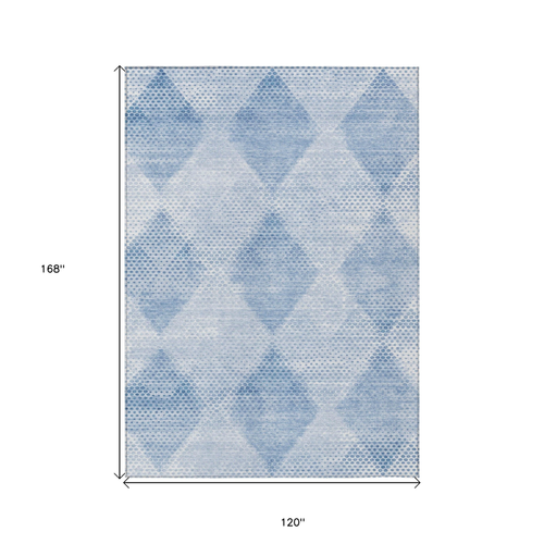 10' X 14' Blue Geometric Washable Non Skid Indoor Outdoor Area Rug