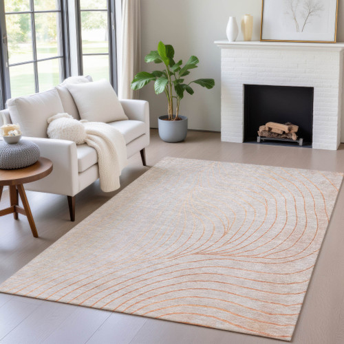9' X 12' Copper And Silver Abstract Washable Indoor Outdoor Area Rug