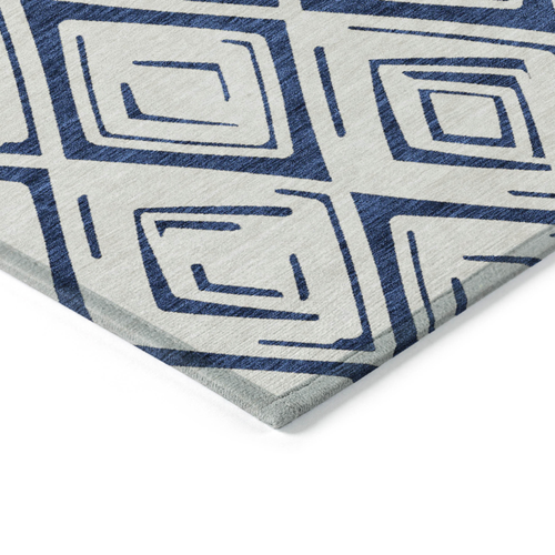 8' X 10' Navy Blue And Ivory Geometric Washable Indoor Outdoor Area Rug