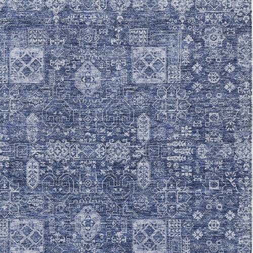 10' X 14' Navy Blue And Sky Blue Oriental Washable Indoor Outdoor Area Rug