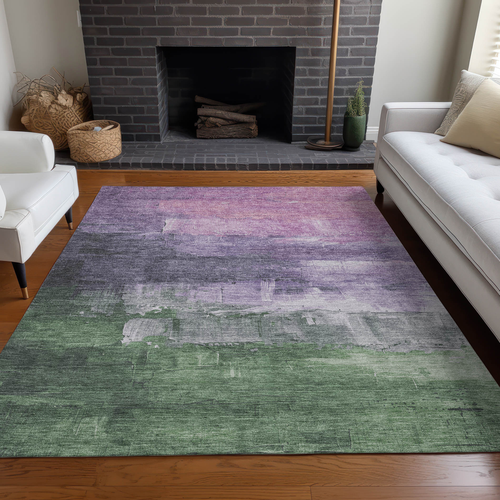 8' X 10' Lavender And Lilac Abstract Washable Indoor Outdoor Area Rug