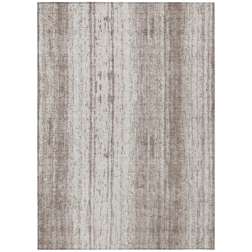 9' X 12' Taupe And Ivory Striped Washable Indoor Outdoor Area Rug