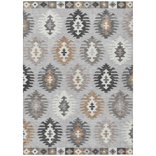 8' X 10' Silver Beige And Charcoal Southwestern Washable Indoor Outdoor Area Rug