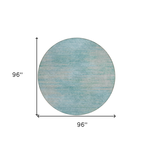 8' Aqua Teal Blue And Gray Round Abstract Washable Indoor Outdoor Area Rug