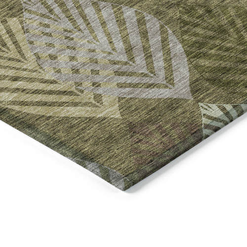 10' X 14' Olive Green Artichoke Green And Gray Floral Washable Indoor Outdoor Area Rug