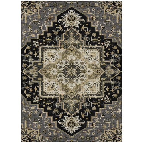 10' X 14' Black Gray And Ivory Oriental Washable Indoor Outdoor Area Rug