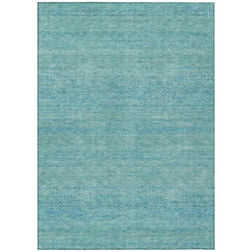 9' X 12' Aqua And Teal Blue Striped Washable Indoor Outdoor Area Rug
