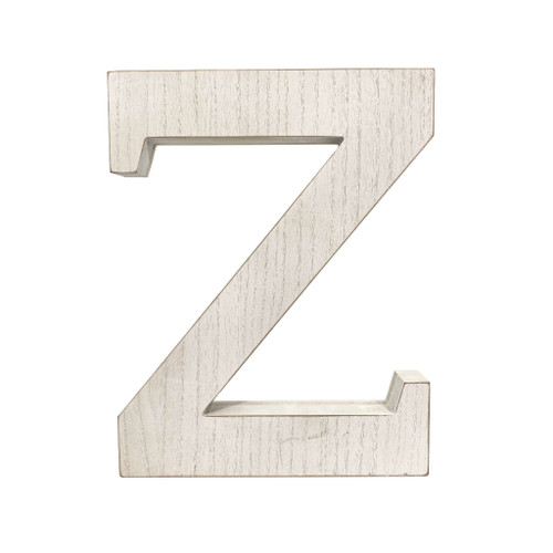 16" Distressed White Wash Wooden Initial Letter Z Sculpture Manufactured Wood