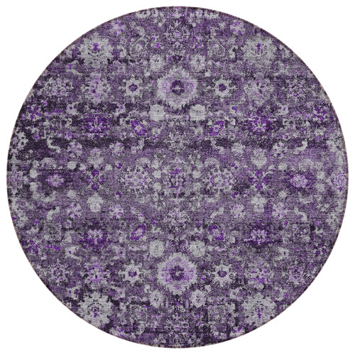 8' Purple Lilac And Lavender Round Oriental Washable Indoor Outdoor Area Rug
