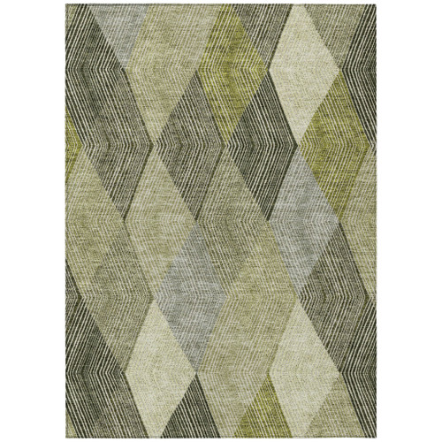 10' X 14' Olive Green Gray And Ivory Argyle Washable Indoor Outdoor Area Rug
