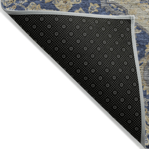 10' X 14' Navy Blue Beige And Brown Oriental Washable Indoor Outdoor Area Rug