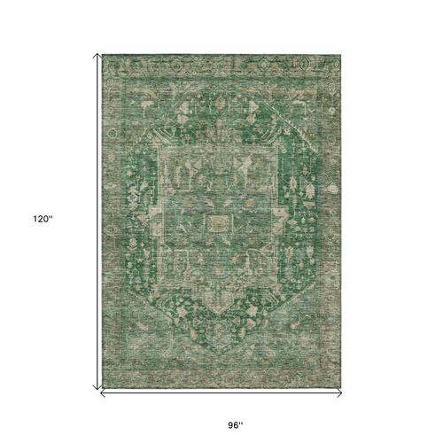 8' X 10' Emerald Medallion Washable Indoor Outdoor Area Rug
