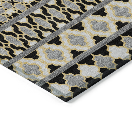 9' X 12' Charcoal Gray And Gold Quatrefoil Washable Indoor Outdoor Area Rug