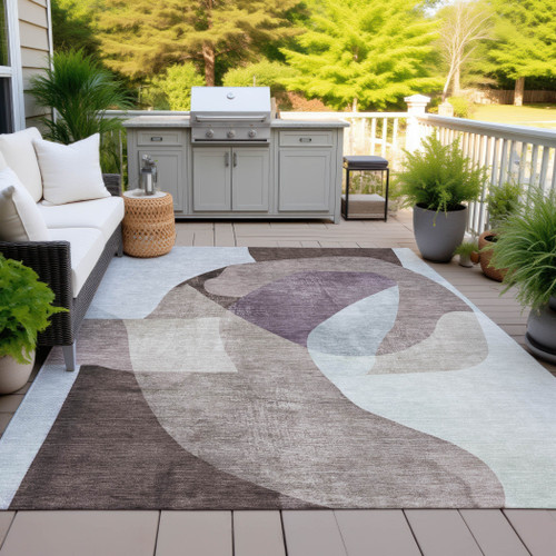 9' X 12' Brown And Taupe Abstract Washable Indoor Outdoor Area Rug - Brown, Taupe