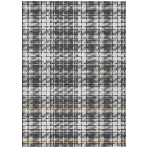 10' X 14' Charcoal Ivory And Gold Plaid Washable Indoor Outdoor Area Rug