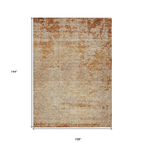 9' X 12' Copper And Terra Cotta Abstract Washable Indoor Outdoor Area Rug